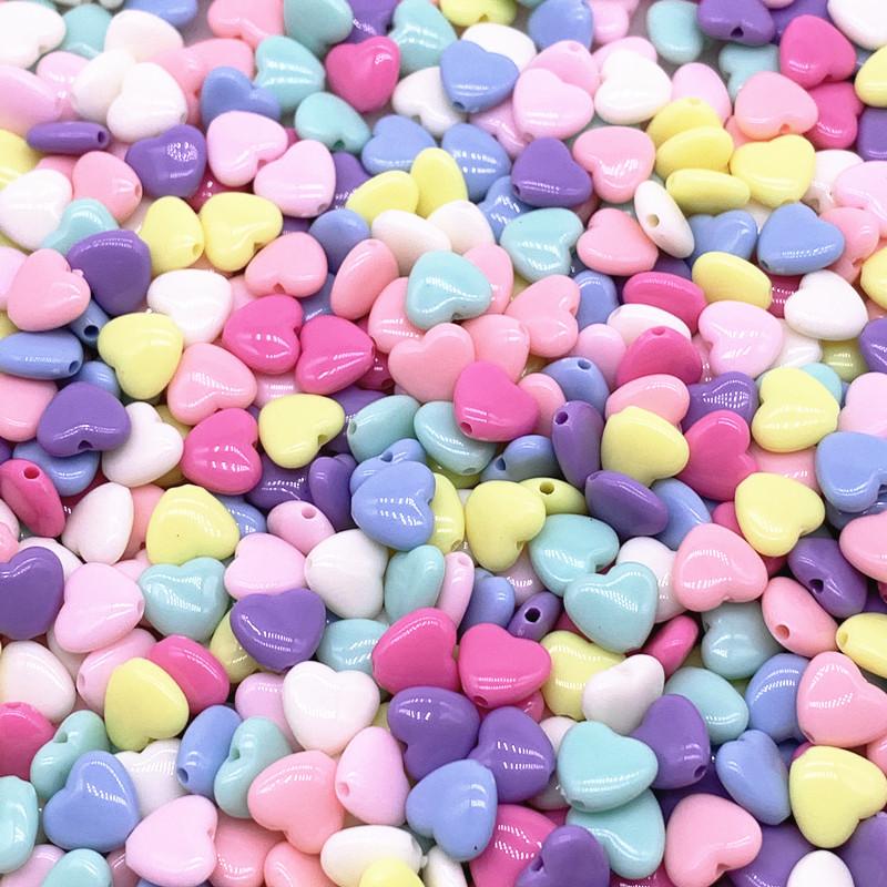 30pcs/lot 12mm 14mm Colourful Heart Shape Acrylic Loose Spacer Beads for Jewelry Making DIY Accessories