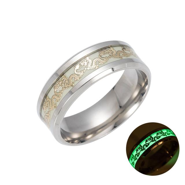 Fashion Luminous Dragon Ring Retro Stainless Steel Fluorescent Ring Plus Size Couple Jewelry For Men