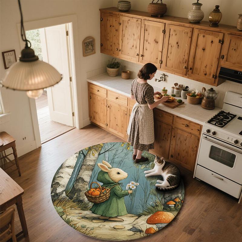 Leaf Rabbit,Round Area Rug,Carpet Rug for Living Room Bedroom Sofa Playroom Decor,Non-slip Floor Mat