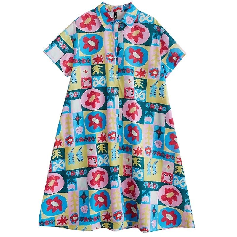 

XITAO Print Flower Single Breasted Dress ZMY1133 One Size красный