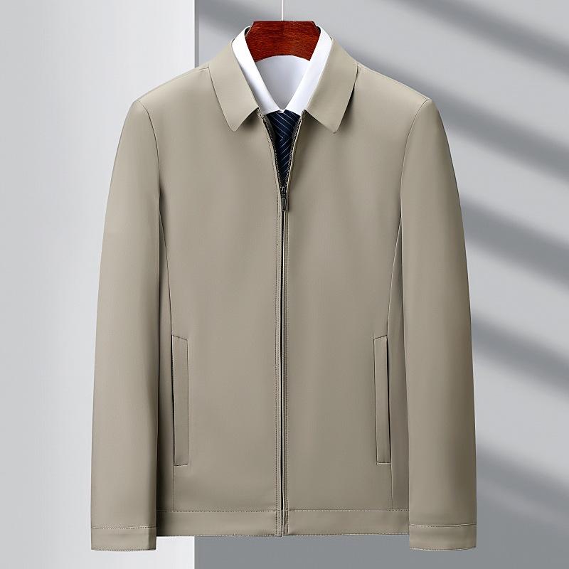 Spring and Autumn High-end Men's Jackets, Middle-aged and Elderly Dad Wear Business Casual Lapel Mulberry Silk Men's Jackets