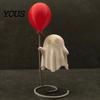 Balloon Ghost Figurine Cute with Balloon, Warm LED Night Light, Halloween Spooky Ornament Decoration for Bedroom Desk Table Centerpiece Cozy