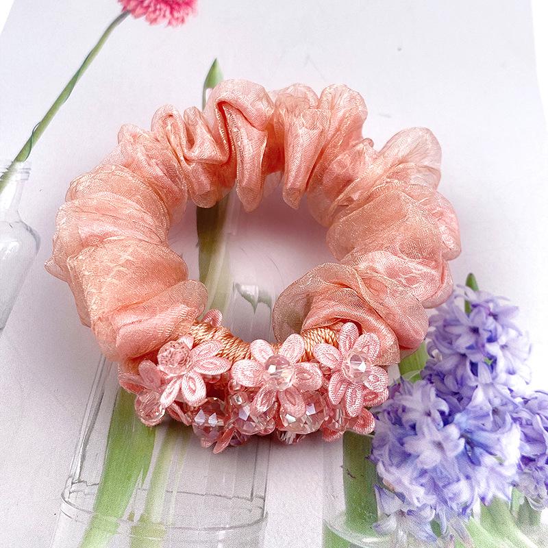 Korean Version of The Organza Hair Band Temperament Headband Female Rubber Band Ponytail Female Hair Accessories Crystal Floral Hair Band