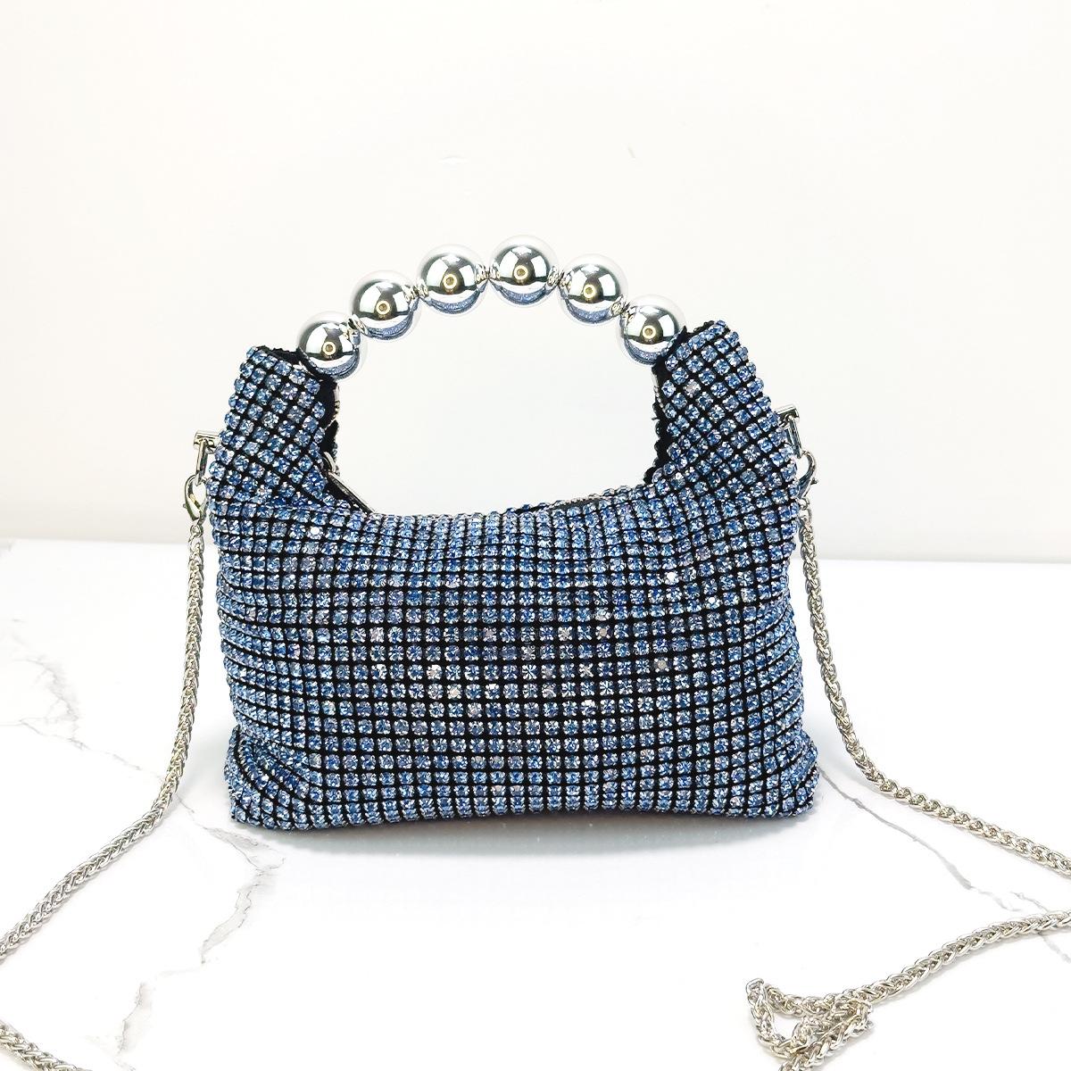 

Полная бриллиантовая блестящая женская ручная французская стальная сумка-сумка для ужина знаменитости, модная сумка через плечо синий