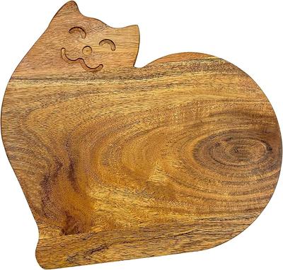 Lustiges Schneidebrett aus Holz in Katzenform für die Küche mit Smiley-Gesicht, 26,7 cm L x 27,9 cm B, dekoratives Servierbrett für Wurstwaren mit lustigem Katzenmotiv