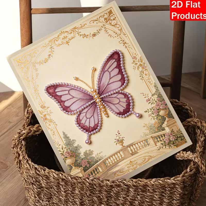 Elegant Butterfly Pearl Kit 5D DIY Round Rhinestone Art Craft for Adults Home Wall Decoration Beginner Friendly Frameless Design