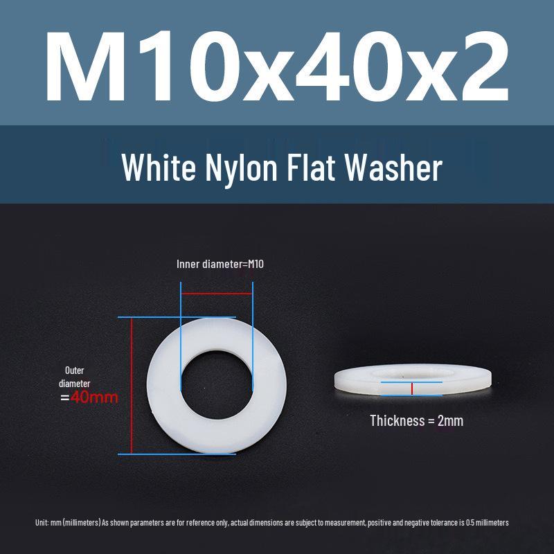 Yigu High-Temperature Wear-Resistant White Nylon Flat Washer, Sizes M2-M24