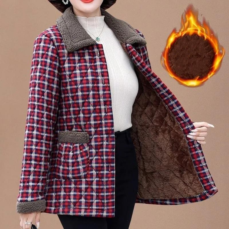 Women Winter Plush Thick Warm Padded Top Middle Aged Mother Casual Parkas Elderly Grandma Jacket