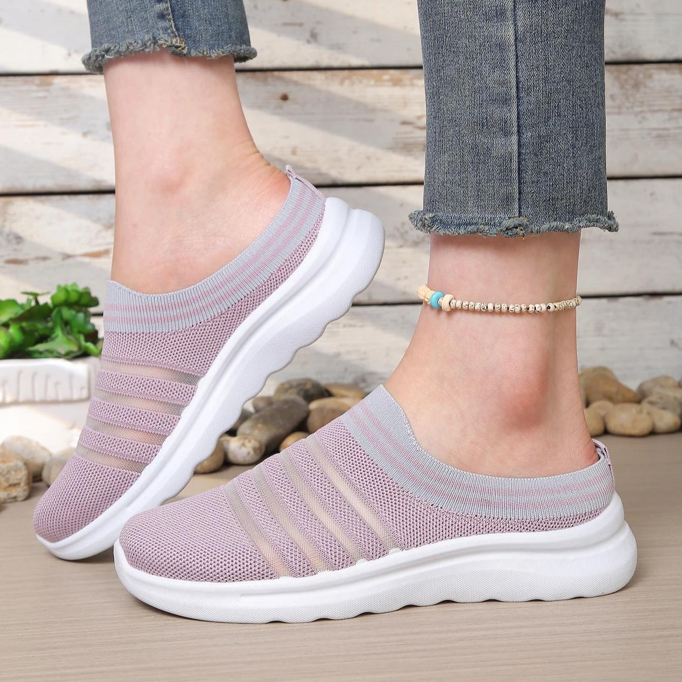 

Women s Summer Half Slippers Thick Bottom Mesh Casual No Heel Half Drag Hollow Out Round Head Slippers 41 рожевий