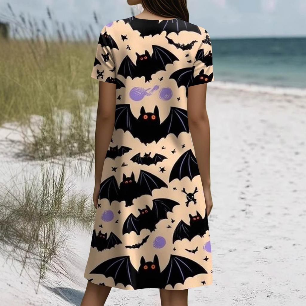 Short Sleeve Dress For Women Casual Loose Fit Summer Sundress  Print Dress With Pockets