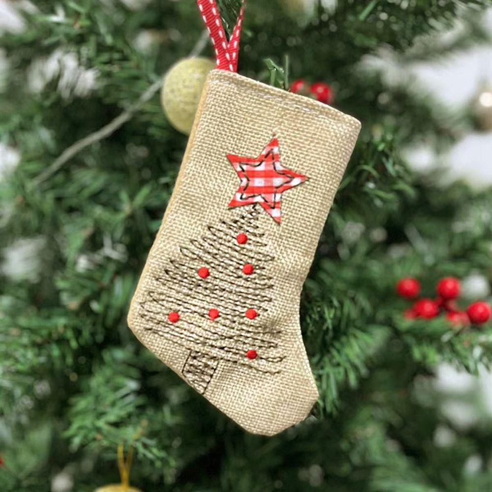 

Hanging Burlap Embroidery Christmas Stocking Decorative Christmas Decoration Holiday