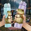 1PC Cute Green Frog 750ml Color Plastic Sports Water Bottle Leakproof Flip Straw Lid Suitable for Sports Office Home Use