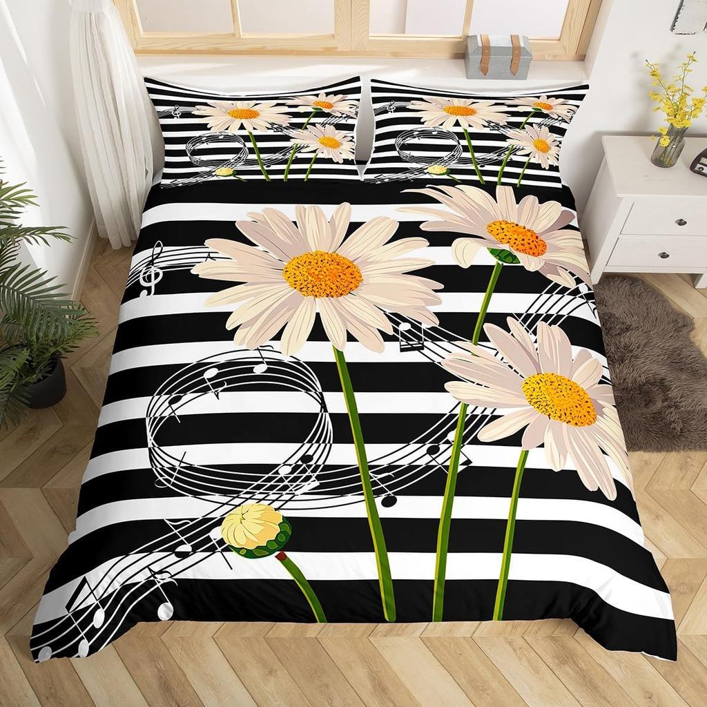 Poszewka na kołdrę z kwiatami stokrotek Rozmiar Full Queen 2/3 szt. Botaniczny kwiatowy komplet pościeli Styl pastoralny Poszewka na kołdrę dla dzieci Dziewcząt Kobiet do pokoju