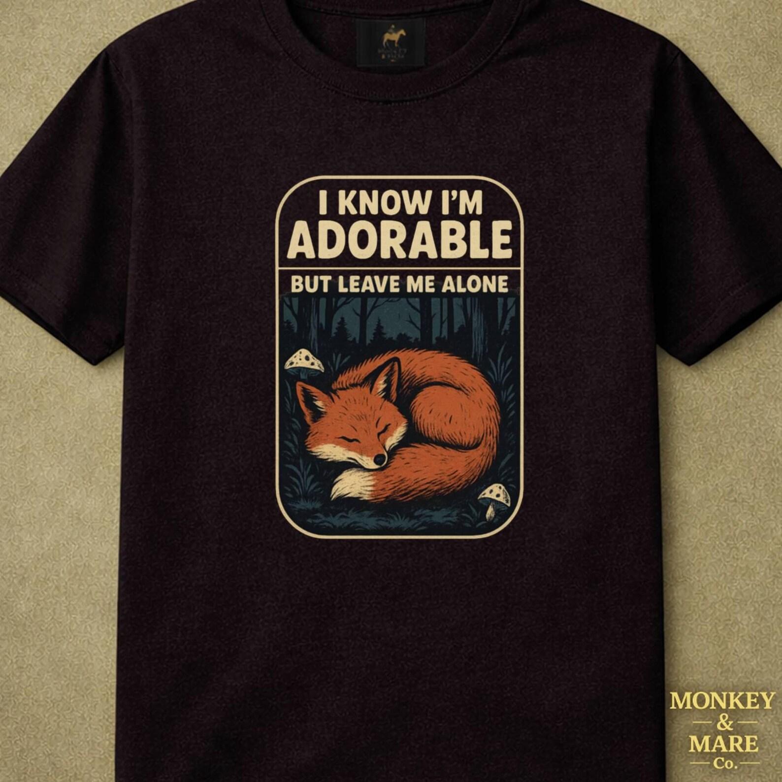 Sleeping Fox Shirt, I Know Im Adorable But Leave Me Alone, Cute Introvert Animal Tee M