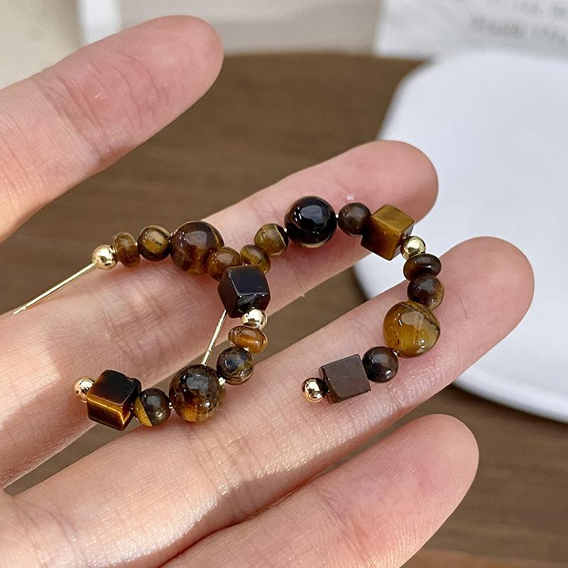 

Сережки JMXD з натурального каменю Тигрове око для жінок, Мінімалістичні витончені золоті пусети, Естетичні ретро сережки, Сережки з кристалами для зцілення чакр