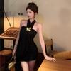Extravagant Detachable Butterfly Brooch Small Black Dress Female Sexy Backless Irregular Hip Wrap Dress