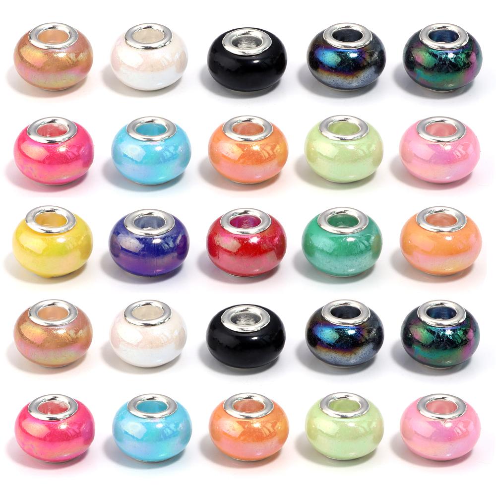 20 Stück Runde Harzperlen Keramikfarbe Beschichtet Farbe Großes Loch Lose Perlen Für Schmuckherstellung DIY Halskette Armband Ohrring Dekoration