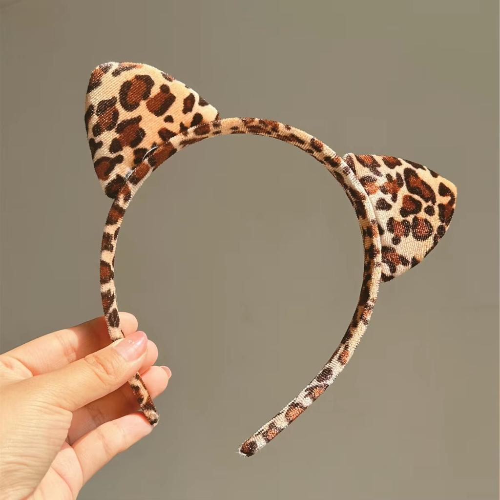 Plüsch Katzenohren Stirnband Vintage Leopardenmuster Haarreifen Niedliche Festival-Accessoires Mode Mit Clips Schleife für Haare Haarreif