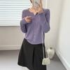 V-neck gentle wind knitted small cardigan top, female slim body, pit strip texture, versatile outside and thin inside