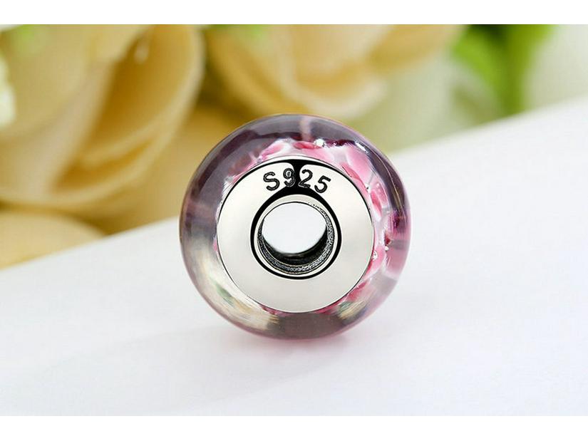 Korean Hot-Selling 925 Sterling Silver Pink Flower Glass Bracelet Beads SCZ008