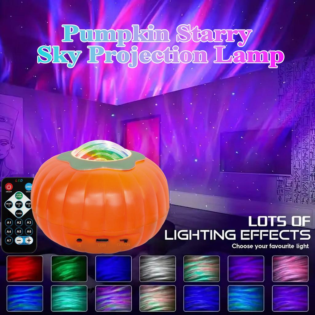 Halloween Starry Sky Projector Light Pumpkin LED Night Lamp with Sound-Controlled Colorful Galaxy Nightlight for Bedroom Party Atmosphere Decoration