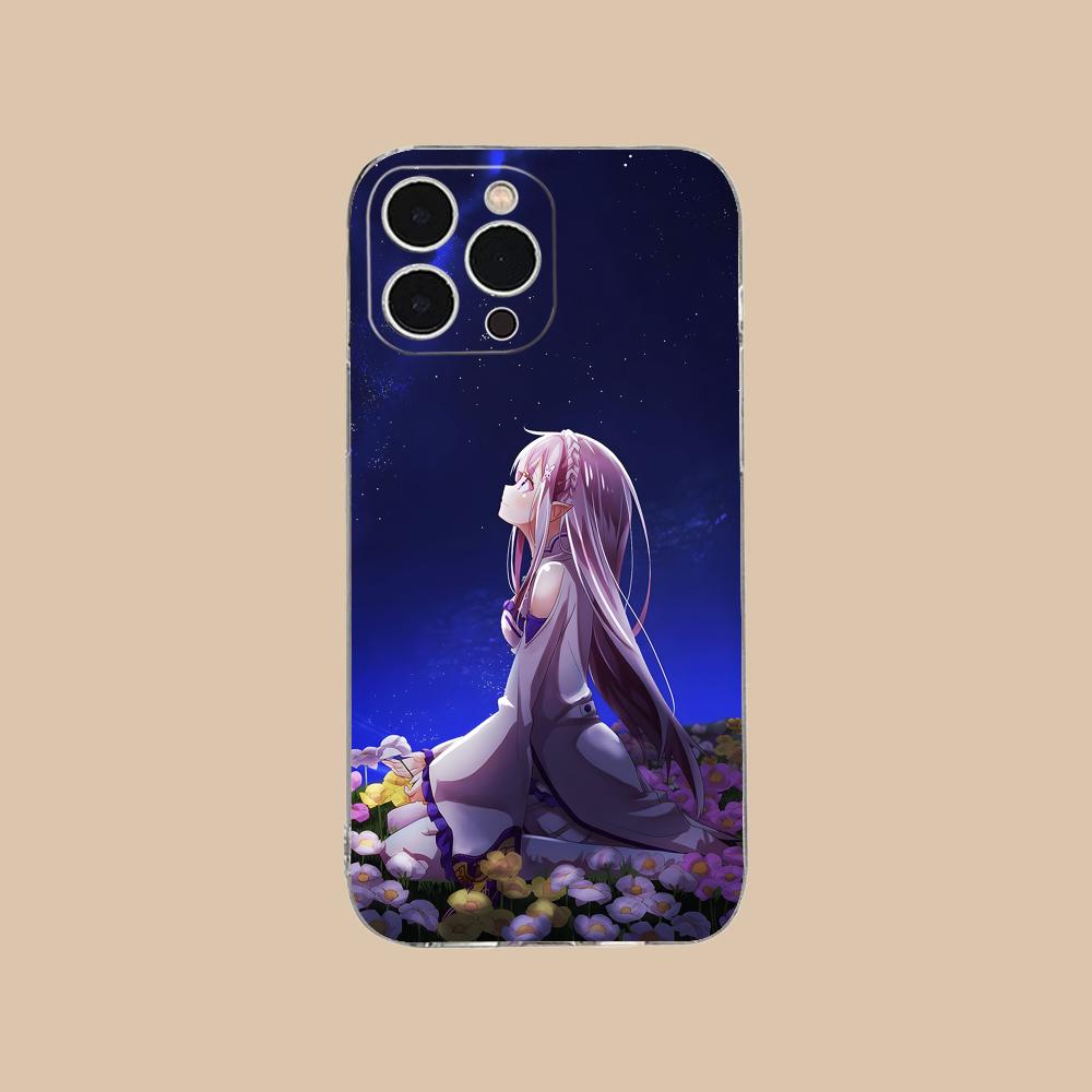 ReZero Emilia Waifu Mobile Phone Case for iPhone 17 16 15 14 13 12 11 X XR XS Air Pro Max Plus Mini Clear Colorful Cover Luxury