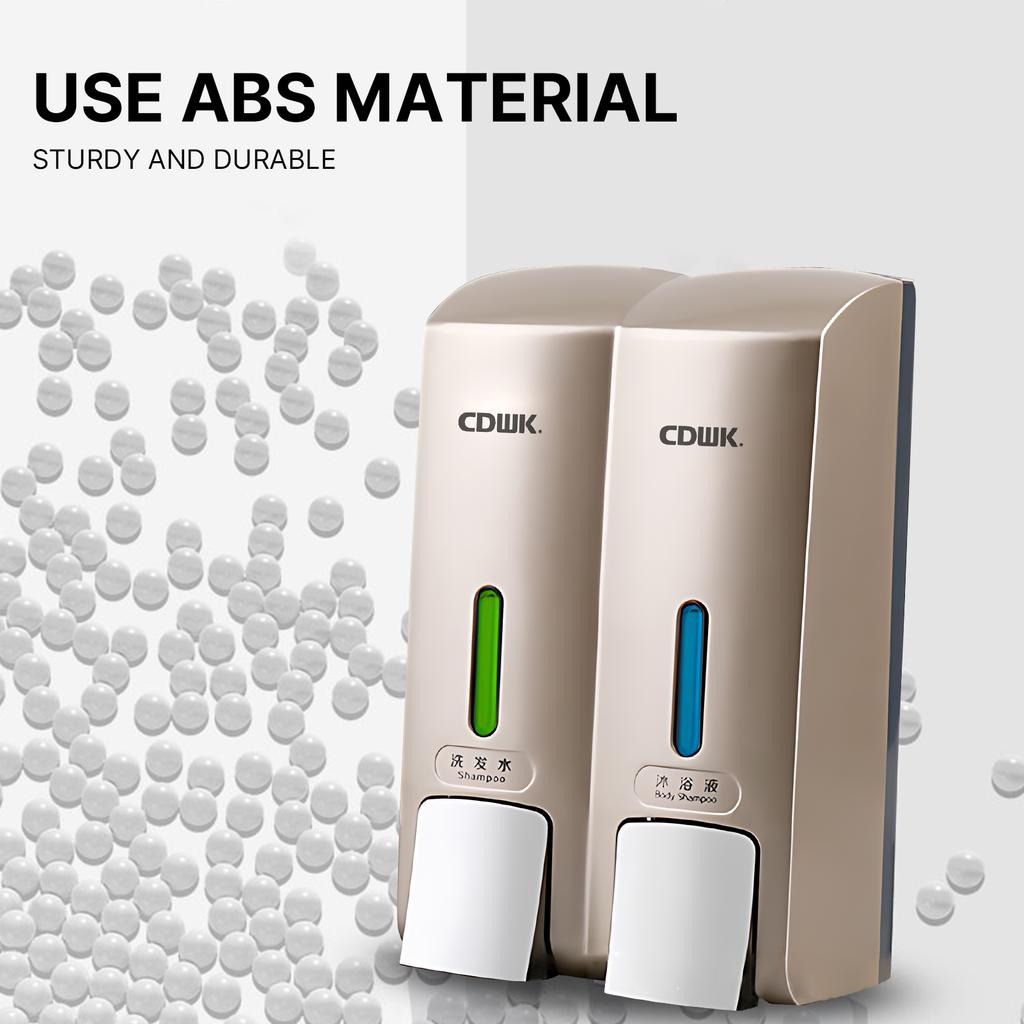 CDWK Hand Soap Dispenser Wall Mount 300ml*2 Safe ABS Soap Dispenser with Clear Window Separated