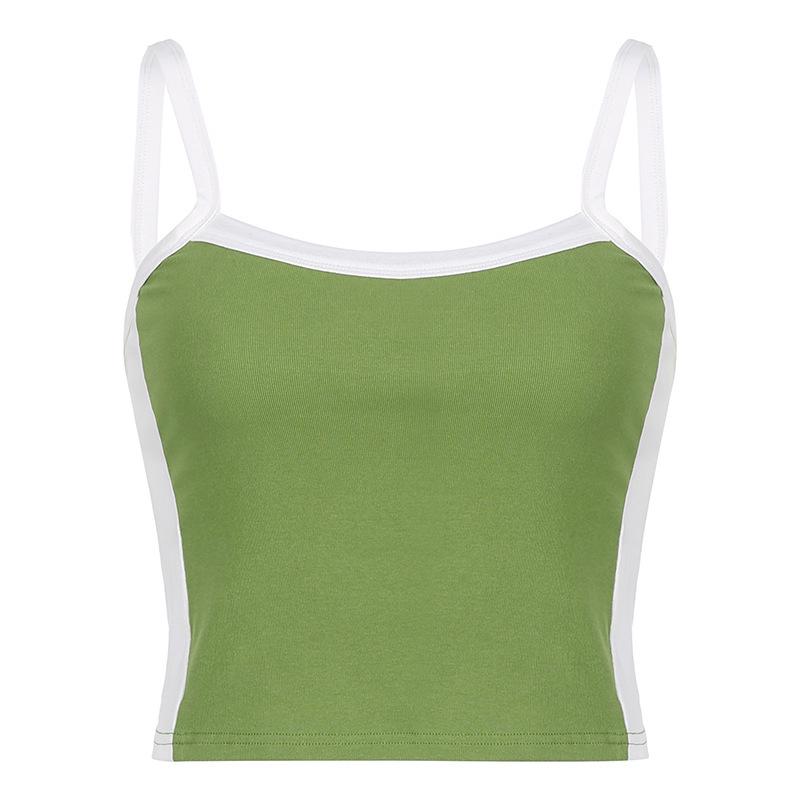 American Retro Spicy Girl Color Block Knit Off-Shoulder Cropped Tank