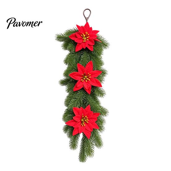 Christmas Wreath for Front Door European Wall Hanging Vine, Artificial Garland Weather Resistant Festival with Plastic Decor, Festive Home Ornament,