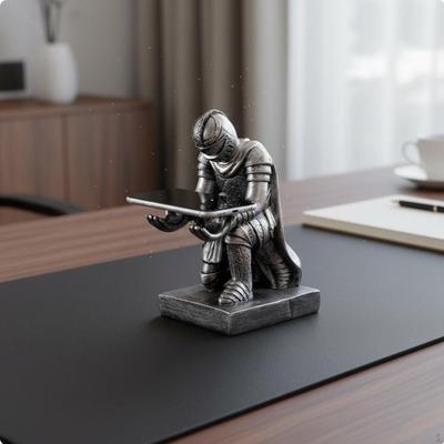 Figurine de Chevalier à Genoux Porte-stylo Cadeau Créatif Statue Médiévale Repos Multifonctionnel Blindé