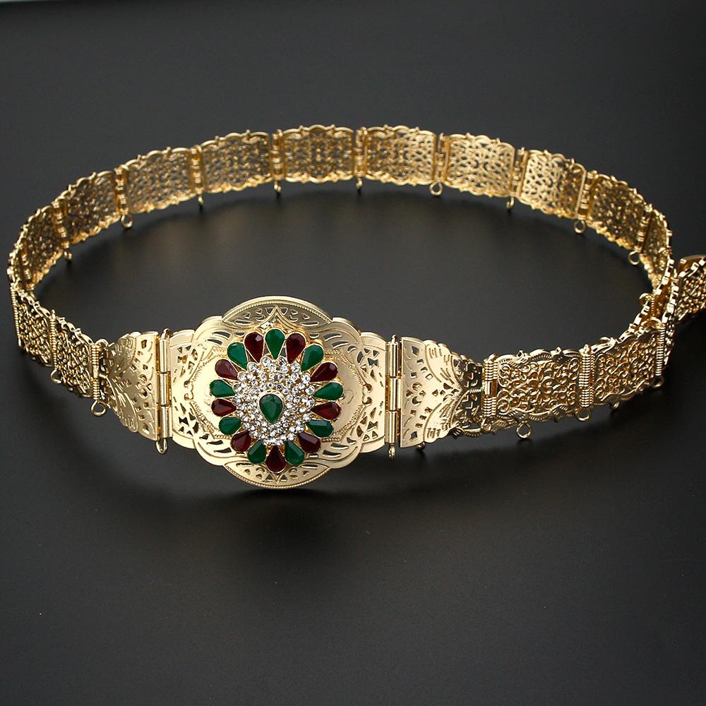 Gold Color Women Dress Belt Body Chain Crystal Bride Wedding Jewelry Adjustable Length Sunspicems