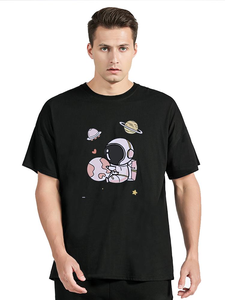 Fashion Astronaut Print Graphic T-Shirt Summer Casual Cotton Tops Clothes Oversized Unisex Tees Fitness T Shirt Streetwear