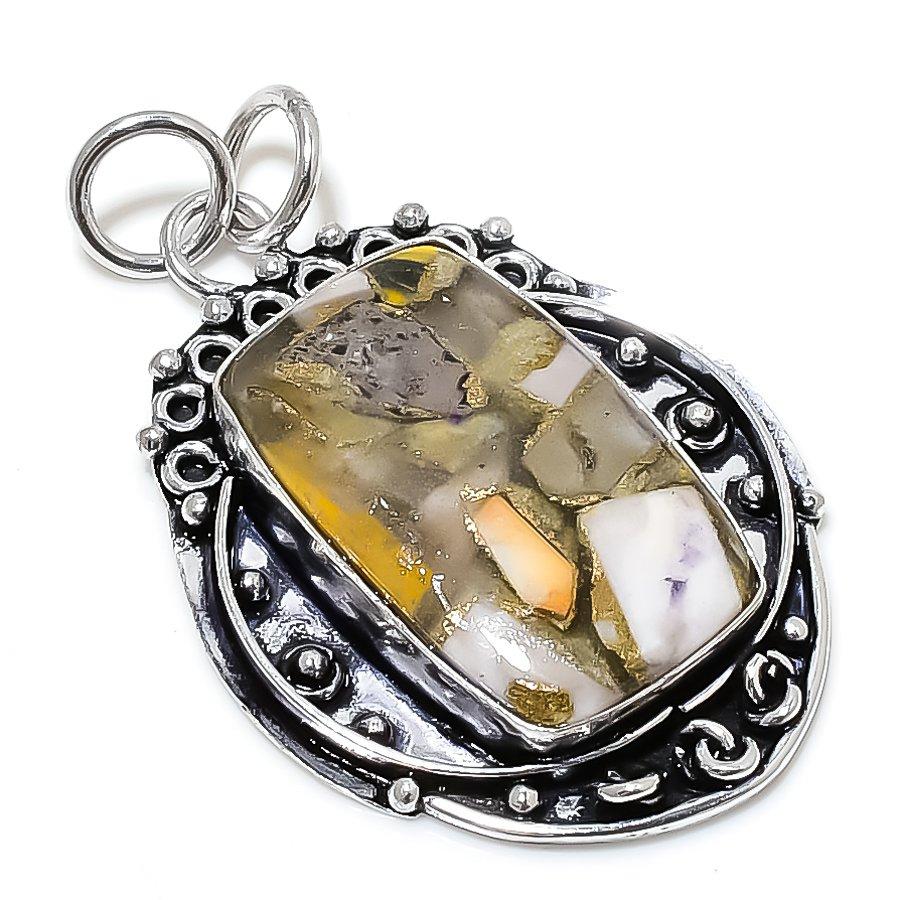 Spiny Oyster Gemstone Handmade 925 Sterling Silver Jewelry Pendant 2.13" SU-425