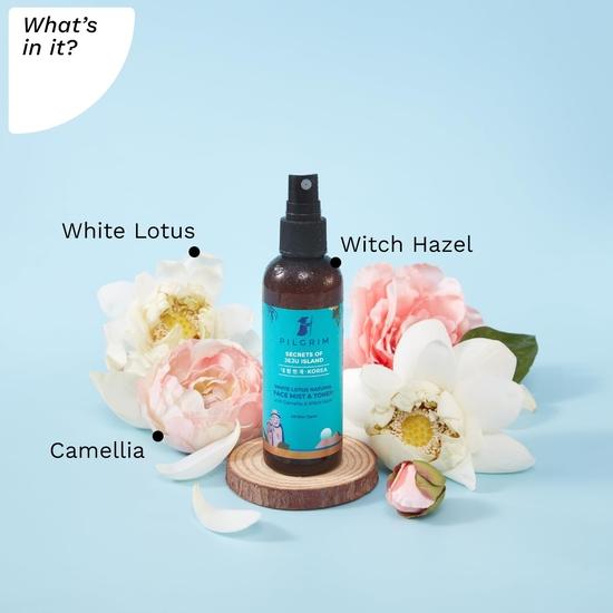 Pilgrim Korean Beauty Osvěžující pleťová mlha a toner White Lotus | Toner pro zářivou pleť | Ženy a muži | 100 ml