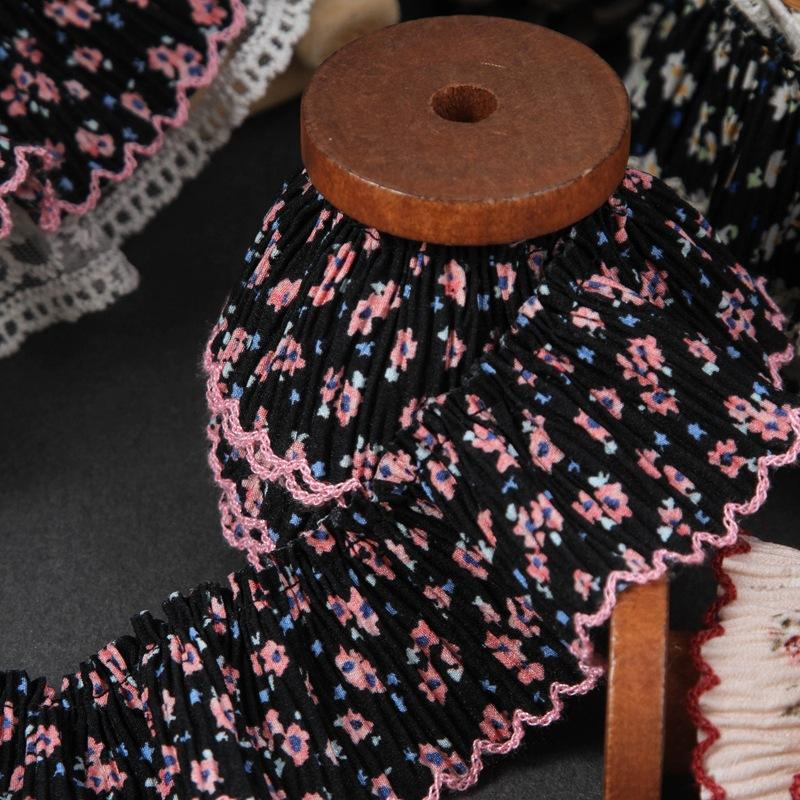 1yard Chiffon Bud Edge Small Floral Folds Lace 4.5cm Accessories Dress  DIY Clothing Decoration