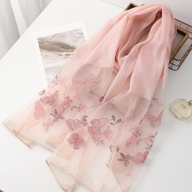 Four Season silk wool scarf women hijab pashmina shawls wrap Blanket Floral Pashmina Embroidery Scarves Foulard high quality
