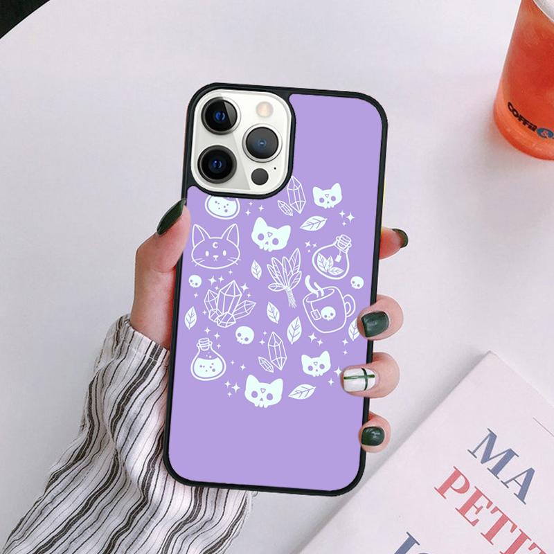 

Girly Pastel Witch Goth Witch Cat Phone Case For iPhone 17 Air 14 13 12 16Pro Max 15 11 Plus Max Cover coque iPhone 16plus