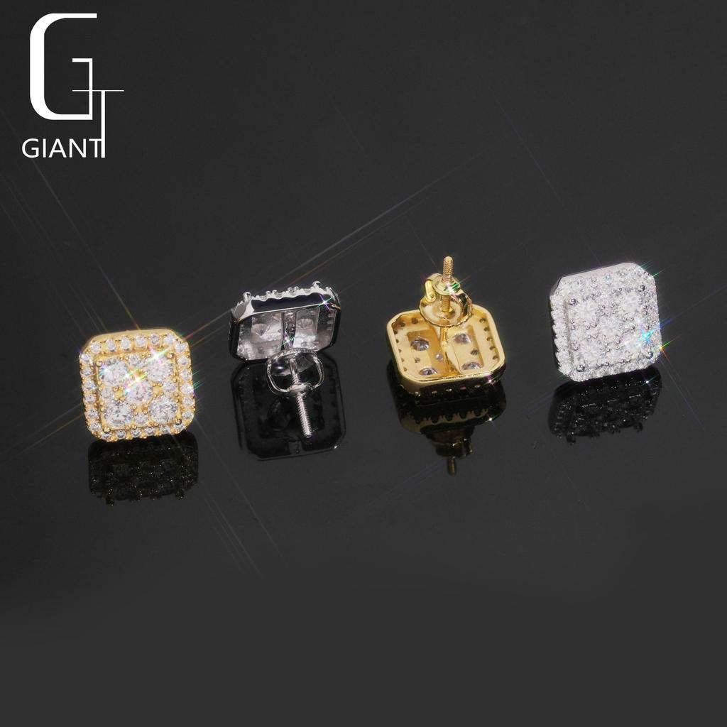 USA Local Stock Fashion Hip Hop Jewelry Screw Back VVS Iced Out Moissanite Diamond Moissanite Square Earrings Men