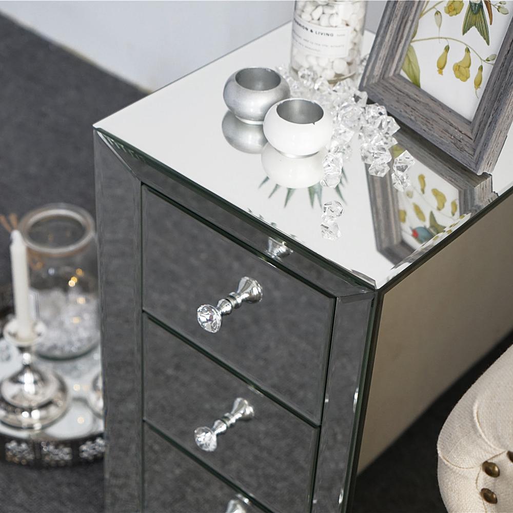 Modern And Contemporary Mirrored 3-Drawers Nightstand Bedside Table Bedroom Furniture
