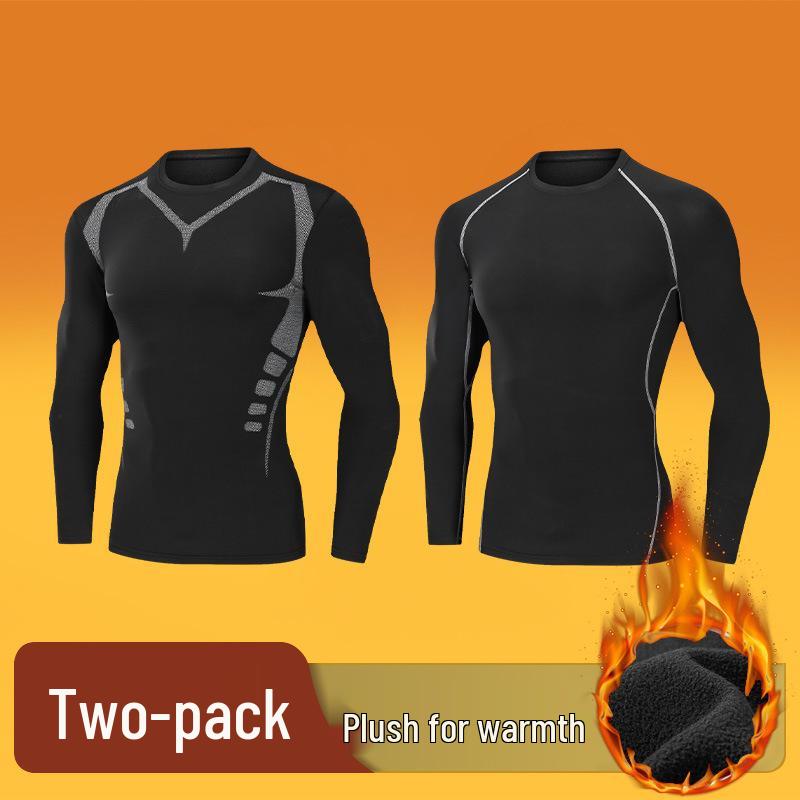 Men's Plus Velvet Quick-Dry High-Elastic Training and Running Set: Autumn/Winter Warm Fitness Tights and Base Layer.