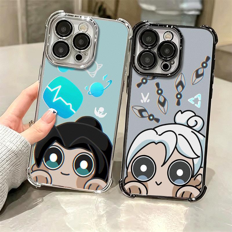 V-Valorant Cute Catoon Plating Phone Case For Iphone 16 17 Pro Max Air 16E 14 15 Plus 12 13 Mini Anti-Fall Airabag Cover