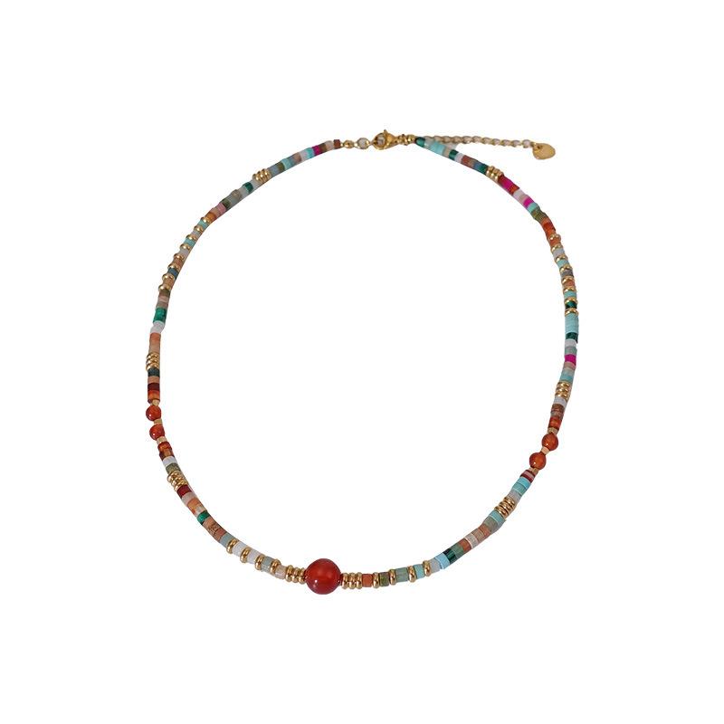 Onyx Necklace, Colored Rough Stone Beaded Design Sense Accessories, Women'S New Chinese Style Retro Ethnic Style Collarbone Neck Chain