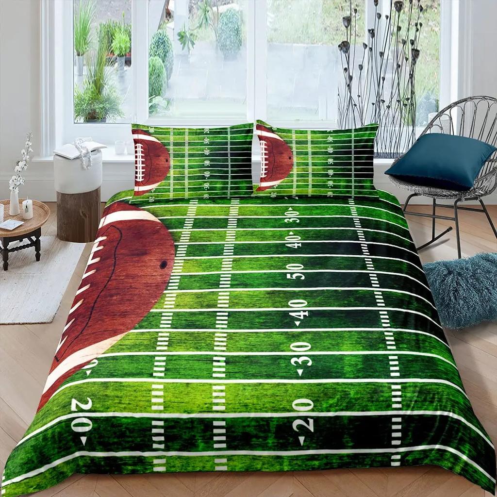 American Football Duvet Cover Set Full Size Sports Games Bedding Set Soccer Rugby Field Comforter Cover for Boys Quilt Cover Set