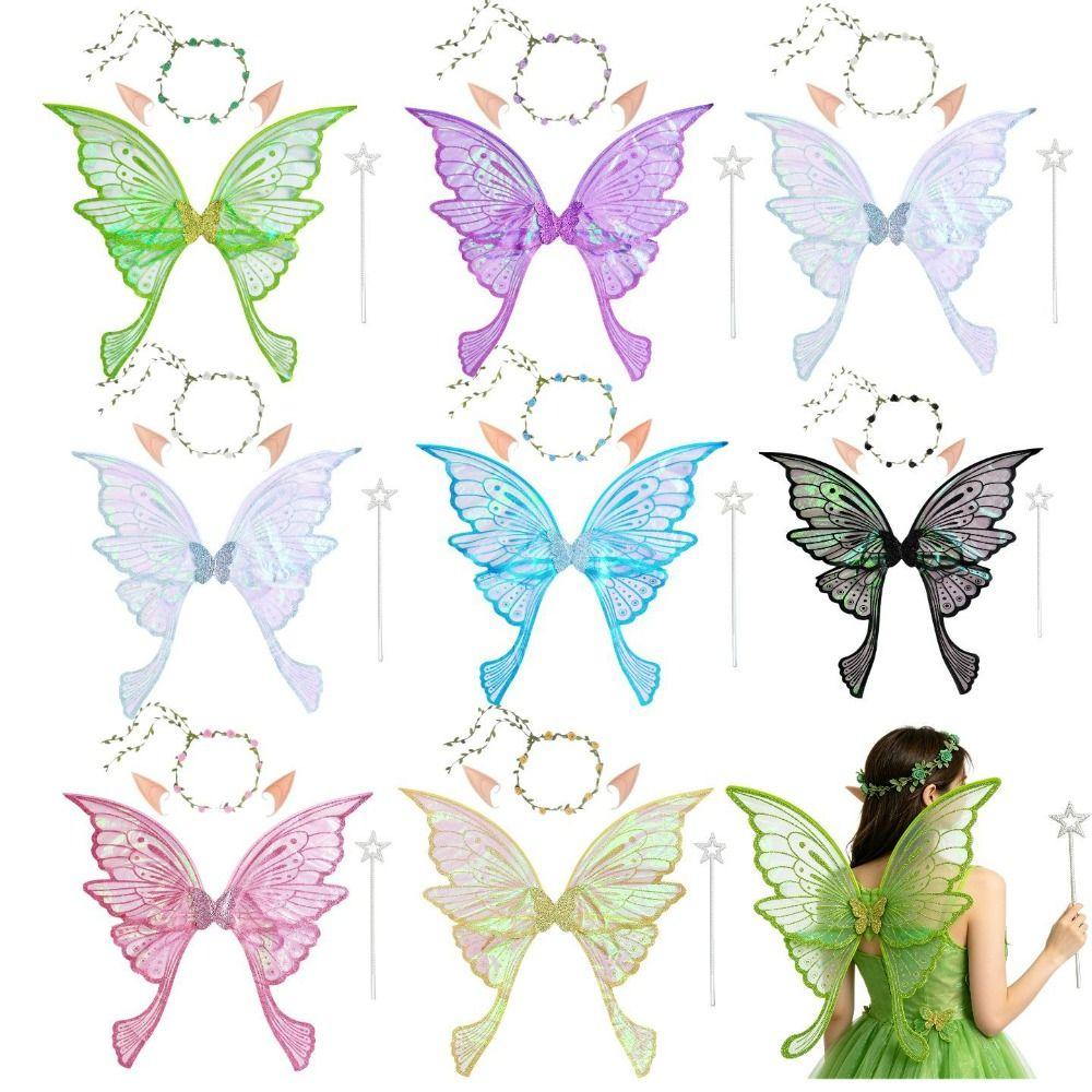 Funkelnde Feenflügel Leichter Verkleidungsflügel Fantasy Schmetterlingskostümflügel für Damen Mädchen