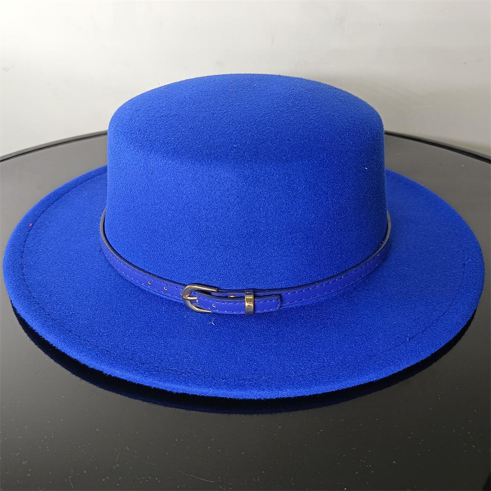 Flat Top Color Belt Tweed Women's Cap Panama Jazz Hat British Style Autumn and Winter Travel Outing Wide-brimmed Hat Wholesale