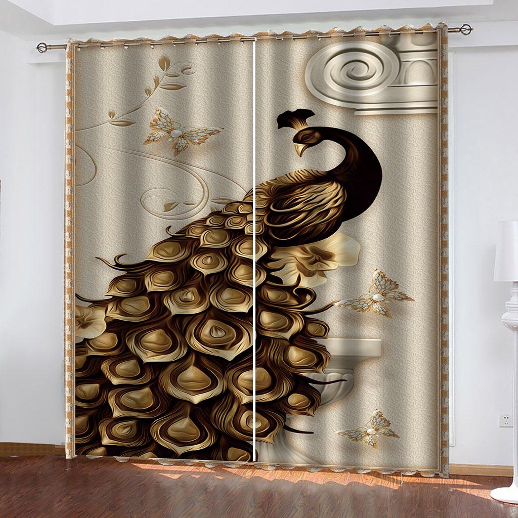 Digital Printing Peacock Animal Series Sunshade Curtains Living Room Bedroom Home Decoration Colored Feather Pattern Curtains