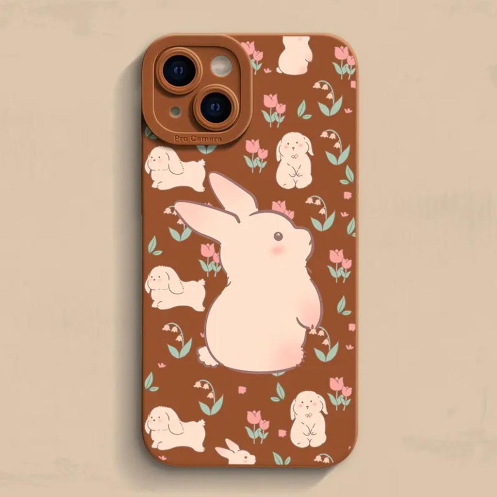 Ins Wind Flower Rabbit Applies To iPhone15/16 Mobile Phone Case Apple 14 Fresh 13 Eyes 12 Matte 11 Sets