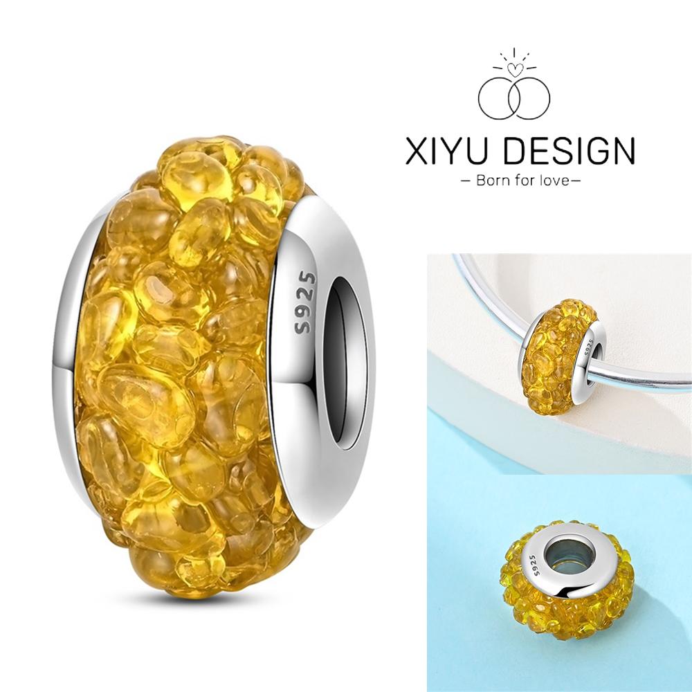 Classic Copper Yellow Blue Water Droplet Patterned Glass Charms Beads Fit Diy Bracelet Women Jewelry Gift