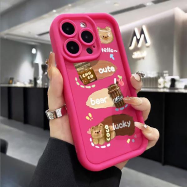 Ladder Shell Coffee Bear Graffiti Case for Apple iPhone 17 Pro Max, 16, 15, 14/13 Pro - Cute Design