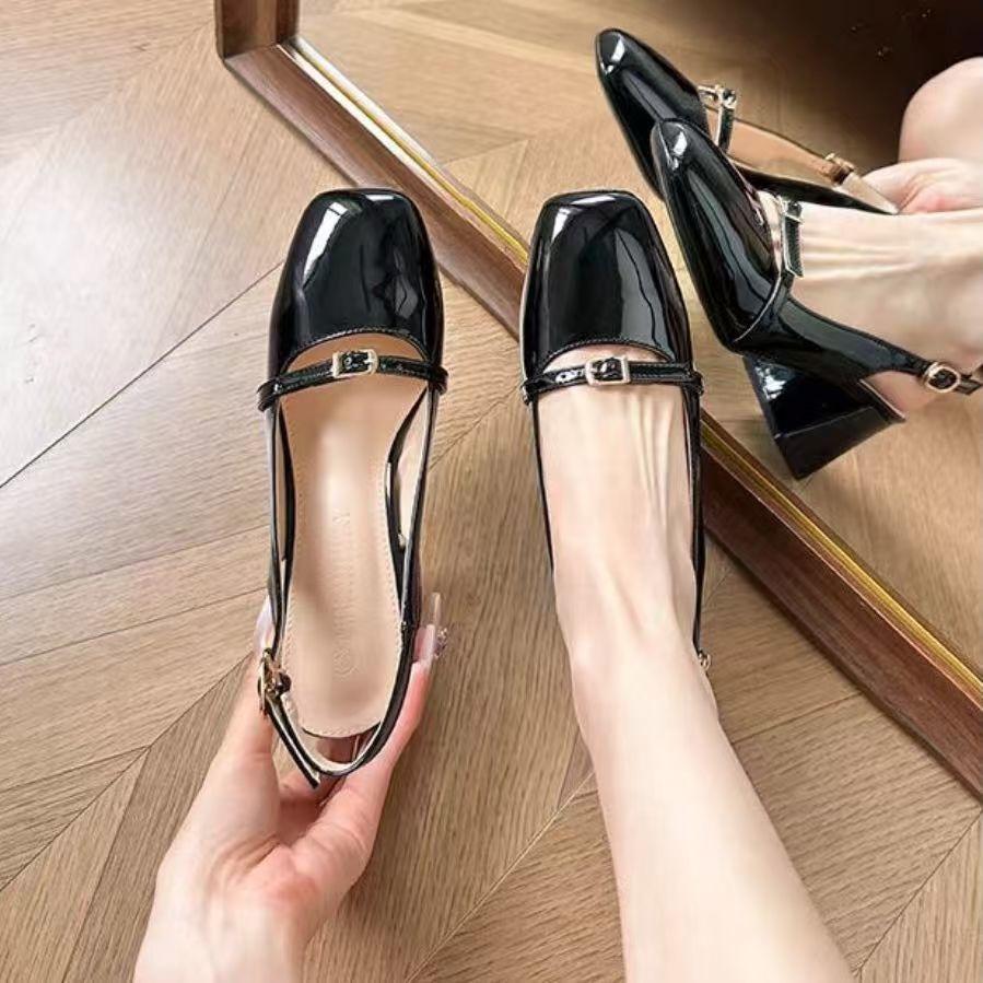Square Head Word with Thick Heel Mary Jane Bag Head Sandals Women's 2025 Summer High Heel Single Shoes Small Fragrant Style